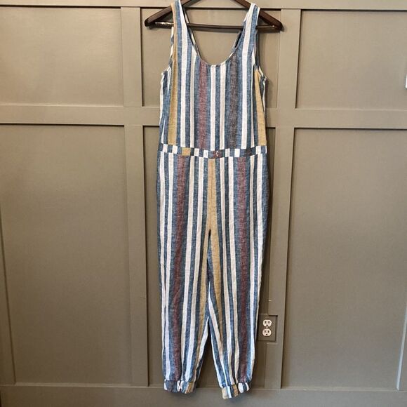 𝅺ANTHROPOLOGIE Drew Striped Linen Sleeveless Jumpsuit Size XS - Picture 4 of 10